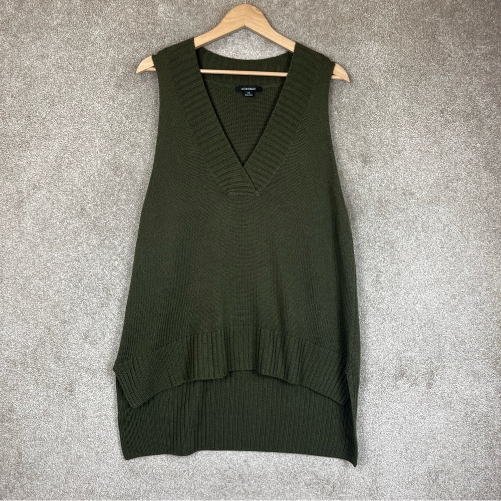 Acrobat Sweater Womens Extra Small Green Wool Blend Sleeveless Pullover- 3165*